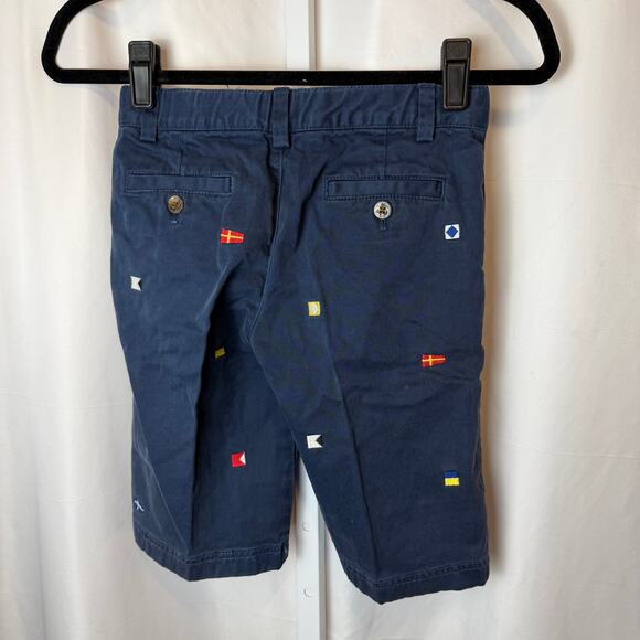 Brooks Brothers Boys 8 Embroidered Nautical Flag Shorts Blue Cotton Chino Preppy - Picture 2 of 6